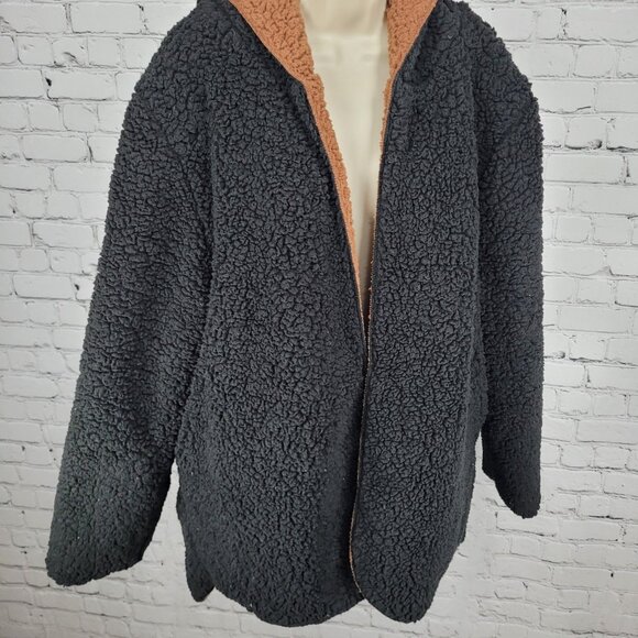 Urban Outfitters Black Soft Sherpa Fleece Oversized Open Hoodie Jacket Size M/L - Picture 7 of 14